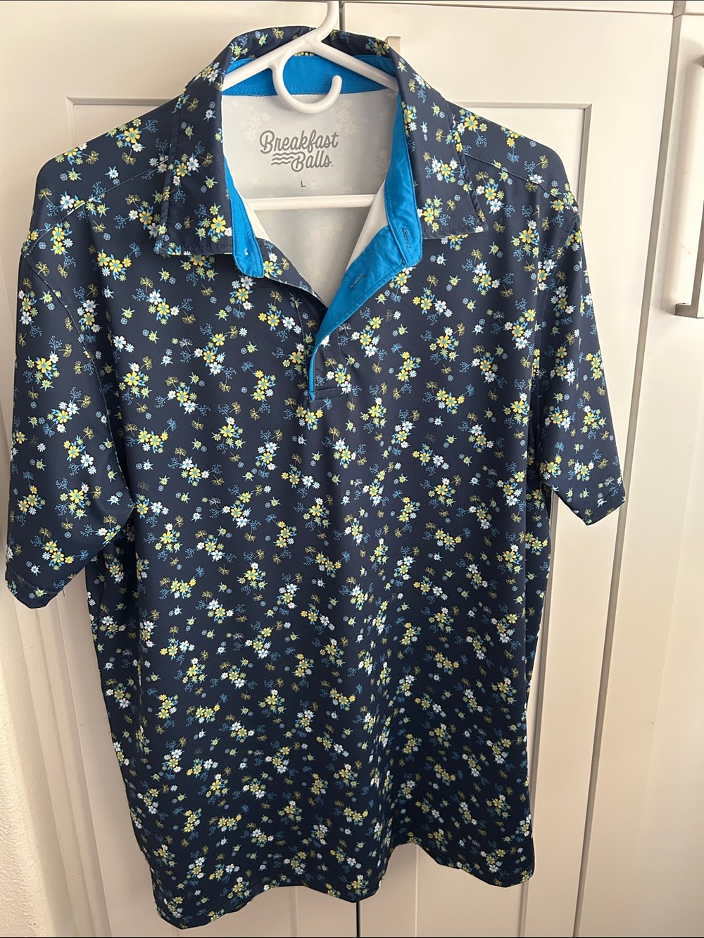 Navy Floral Polo with Bright Blue Trim
